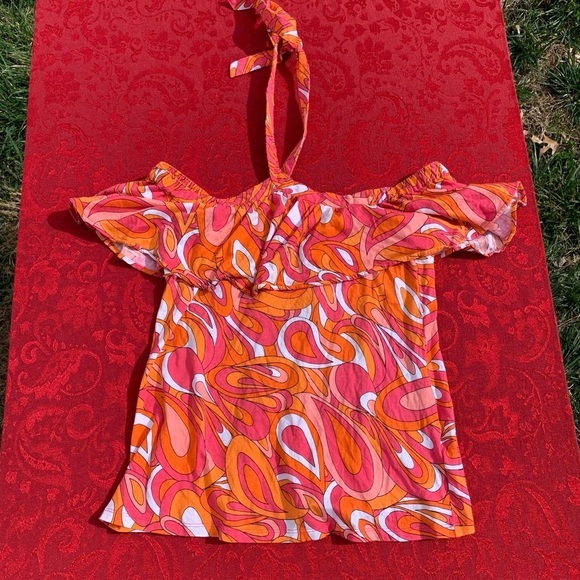 Michael Kors medium Pink Orange Retro Groovy Y2K Off The Shoulder Halter Top - Picture 2 of 5